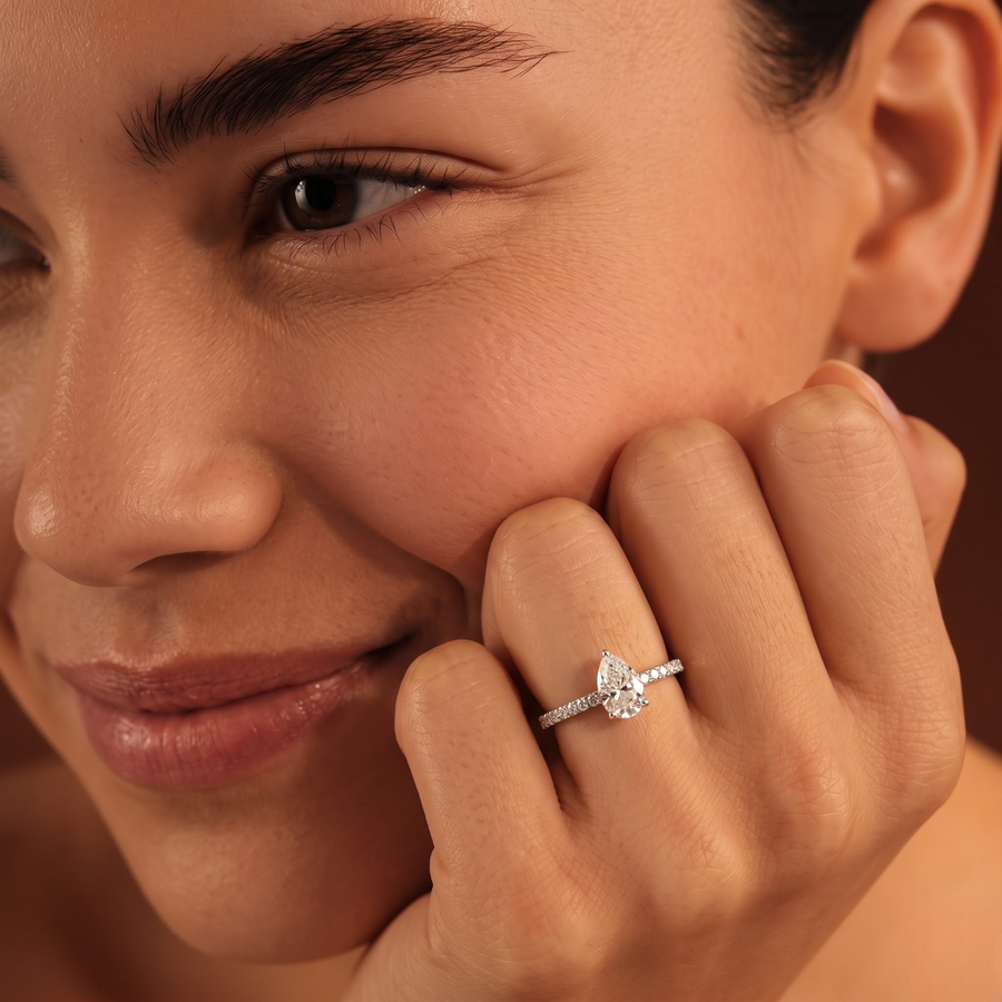 1.23 Ct Pear Hidden Halo Pavé Ring