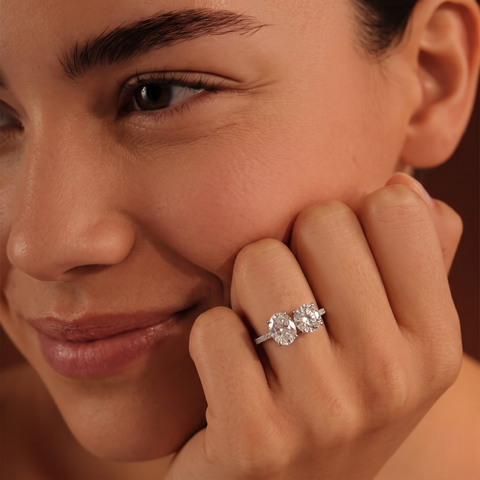 3.16 Ct Round Oval Toi et Moi Pavé Ring