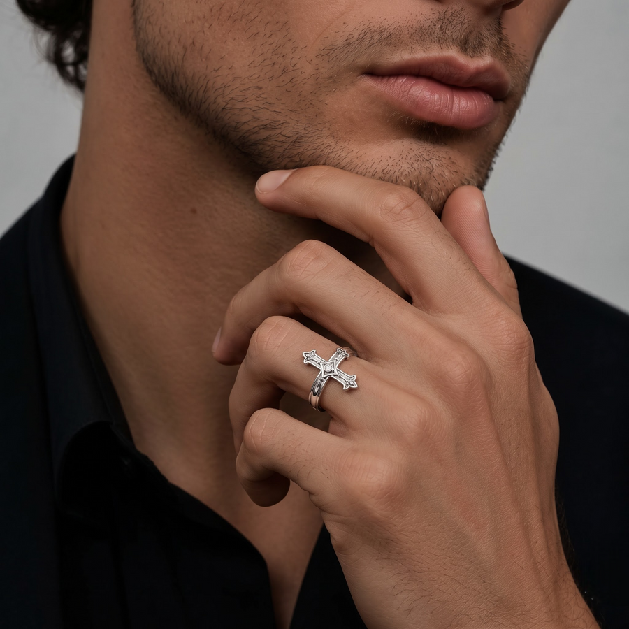 0.03 Ct Fleur Cross Diamond Statement Ring