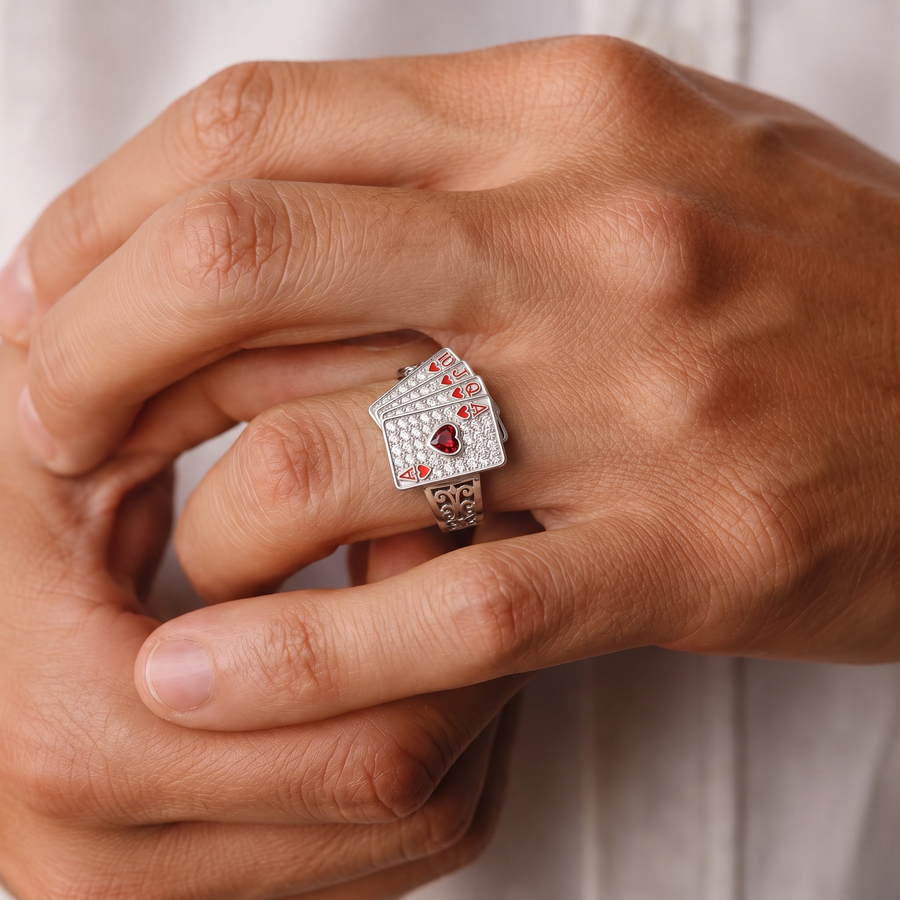 0.69 Ct Royal Flush Playing Cards Lab Grown Diamond Ring