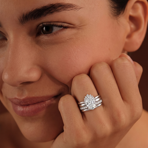 3.91 Ct Oval With Side Band Lab Grown Diamond Bridal Set