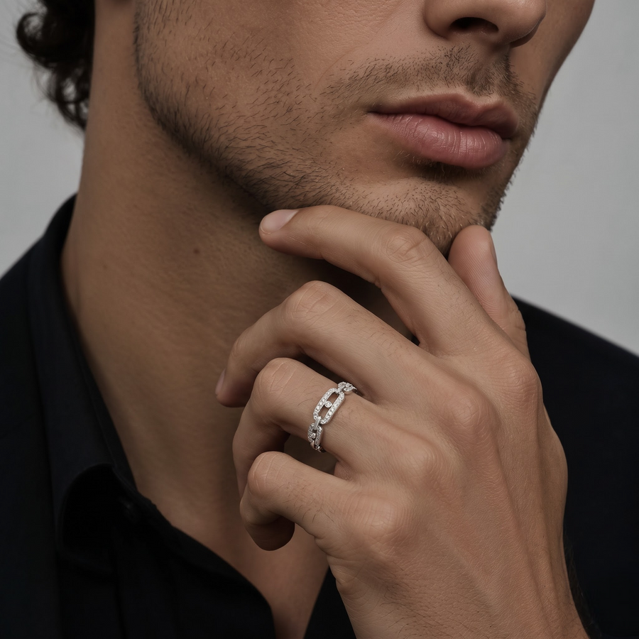 0.50 Ct Pavé Cuban Link Lab Grown Diamond Ring