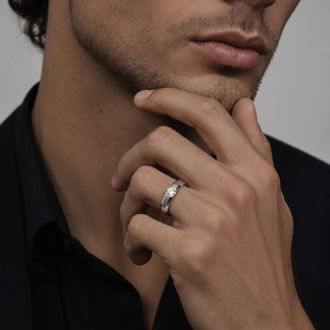 0.50 CT Round Lab Diamond Men's Half Bezel Solitaire Ring