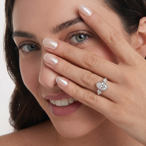 1.20 Ct Oval Bezel Three Stone Lab Grown Diamond Ring