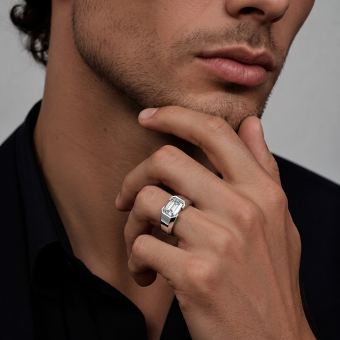 1.00 Ct Emerald Diamond Bezel Set Signet Ring