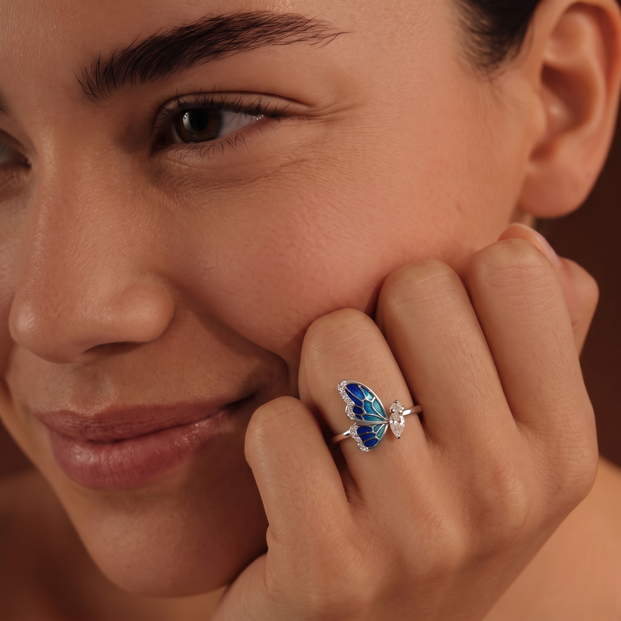 0.26 Ct Pear Butterfly Lab Diamond Open Ring