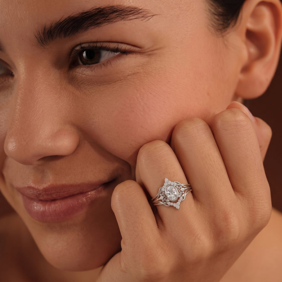 2.03 Ct Vintage Oval Halo Ring Se 1.5 Carats Center