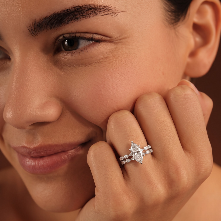 3.40 Ct Double Band Marquise Diamond Ring Set