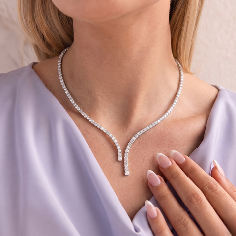 32.20 Ct Round Lab Diamond Y-Drop Tennis Necklace