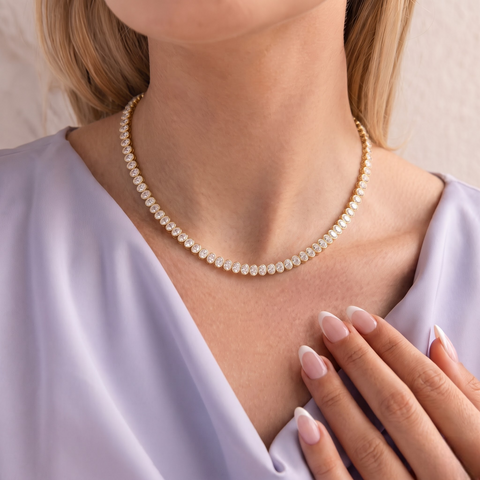 68.00 CT Oval Bezel Lab Grown Diamond Tennis Necklace