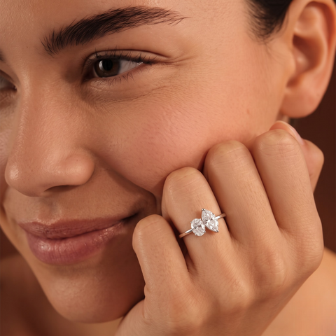 3.00 Ct Oval Marquise Toi et Moi Ring