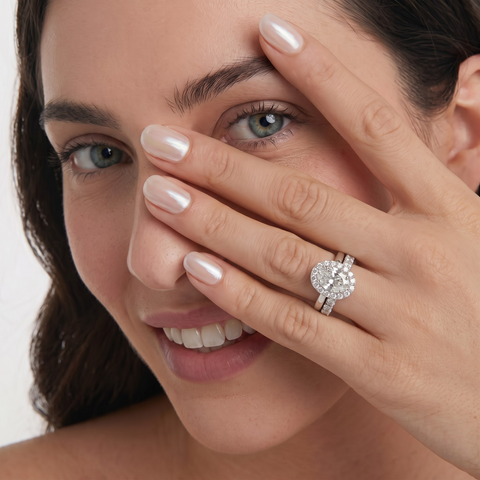 1.70 Ct Oval Halo Lab Grown Diamond Bridal Ring Set