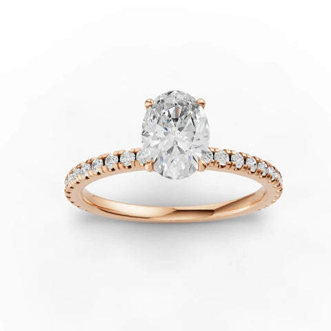 0.73 CT Oval Lab-Grown Diamond Ring with Pave Band