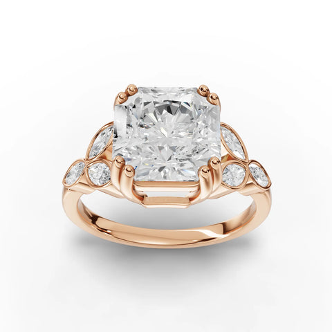 Radiant Cut Lab Diamond Engagement Ring · Cluster Side Stones