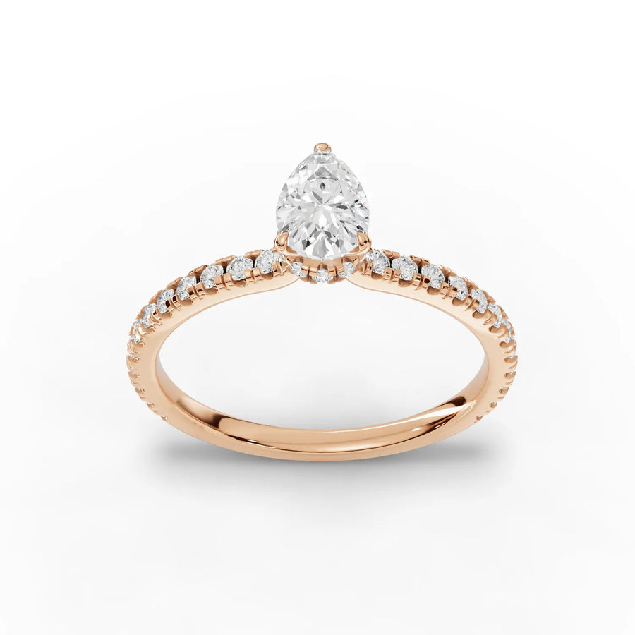 0.72 Ct Pear Hidden Halo Pavé Ring