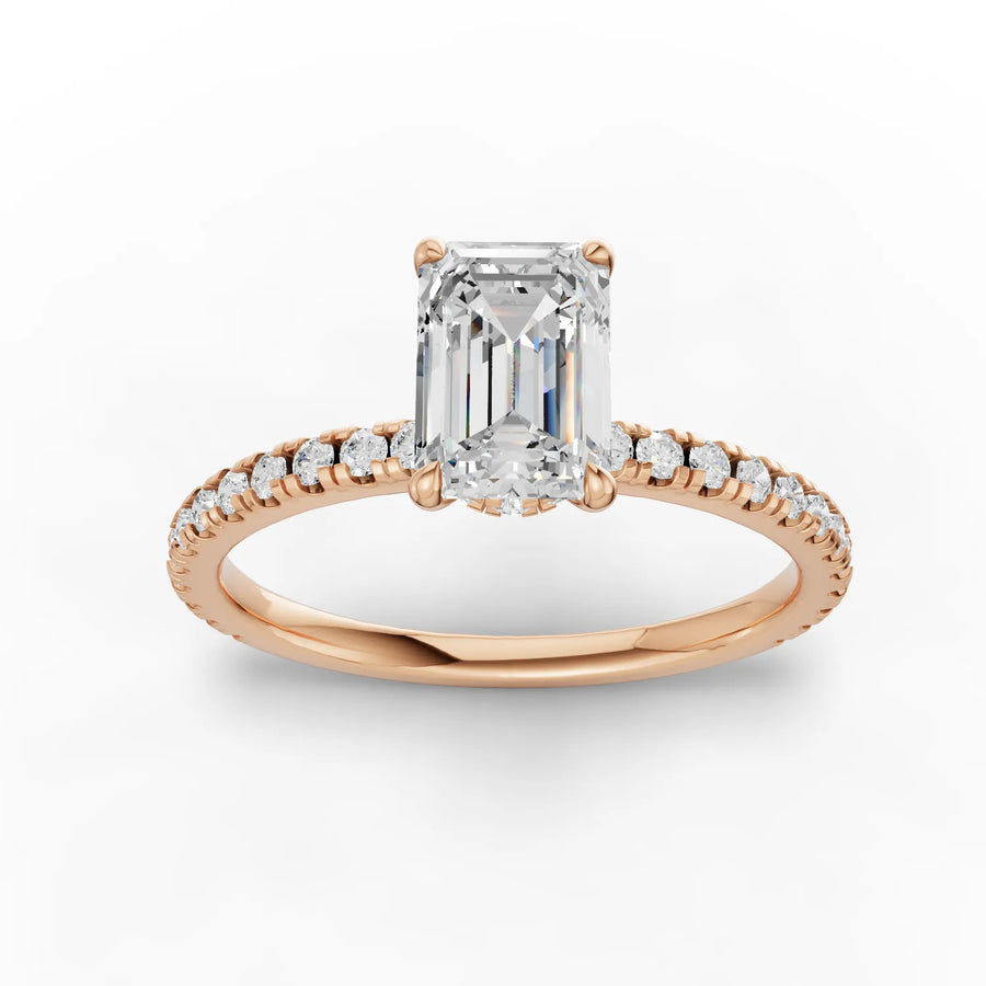 Rose gold emerald pavé diamond ring