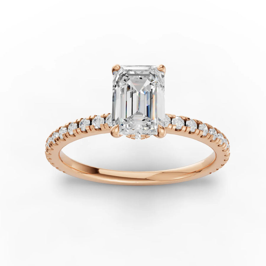 Rose gold emerald pavé diamond ring