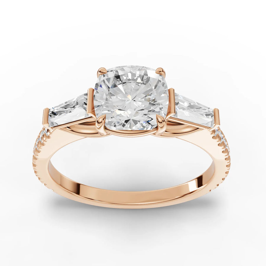 2.22 CT cushion trinity lab-grown diamond ring rose gold top view