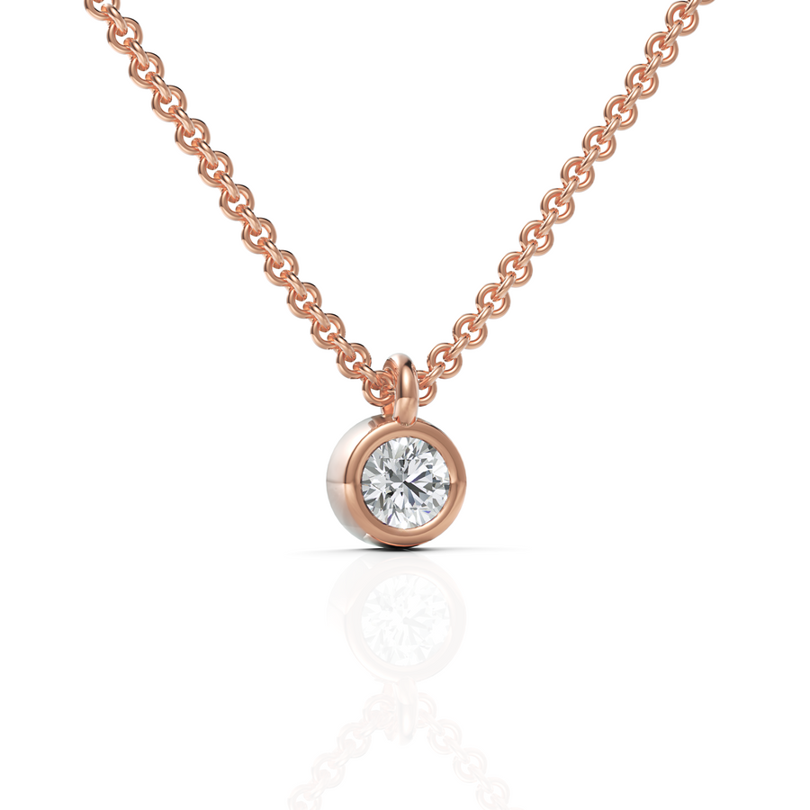 Lab-grown diamond bezel pendant rose gold close-up
