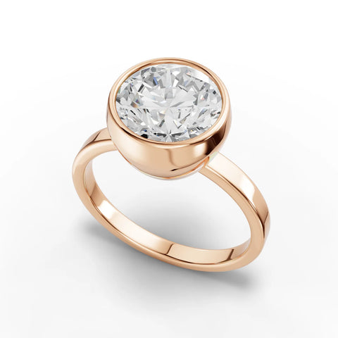Round Bezel Set Lab Diamond Solitaire Ring · Yellow Gold Engagement Band