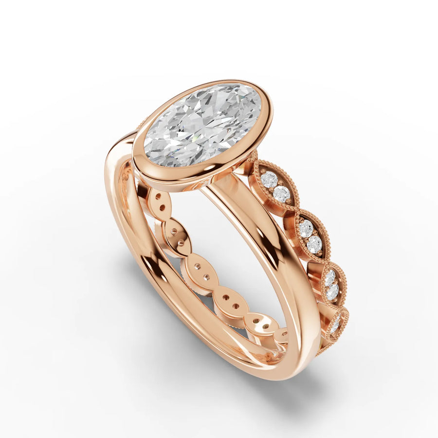 Oval bezel solitaire ring rose gold angle