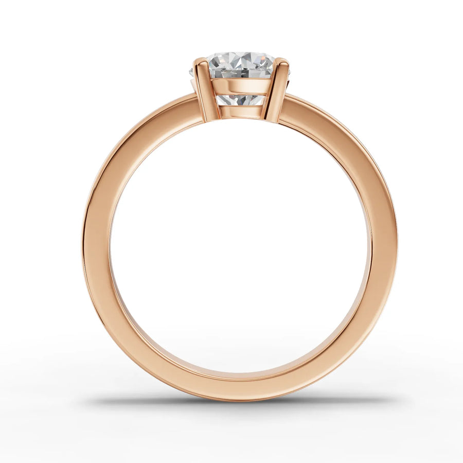 Lab-grown round solitaire ring rose gold close-up