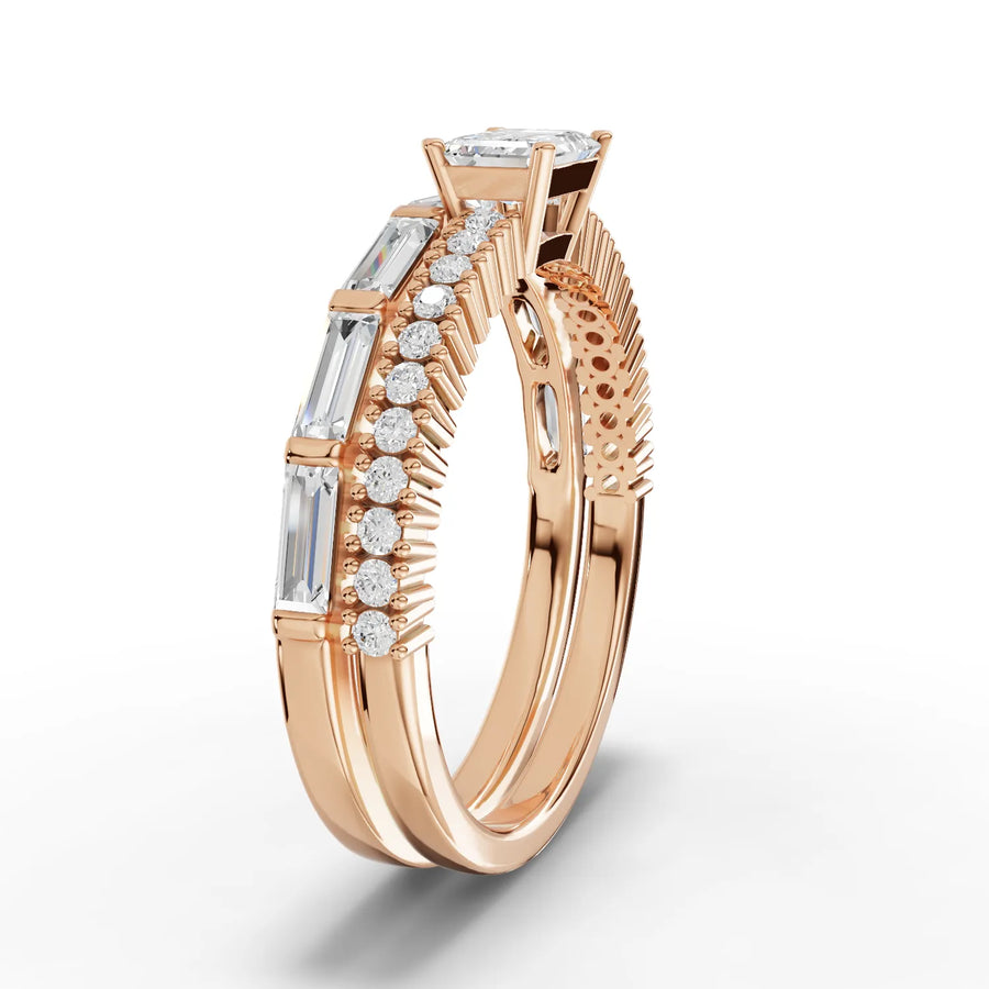 Emerald lab-grown bridal set rose gold close-up