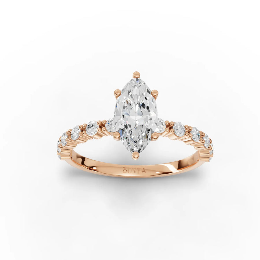 Marquise cut lab-grown diamond ring rose gold top view