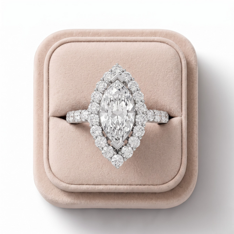2.54 Ct Marquise Solitaire Halo Pavé Lab Diamond Ring