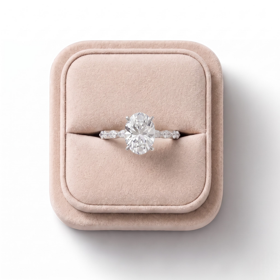 2.81 CT Oval Solitaire Marquise Accent Lab Diamond Ring