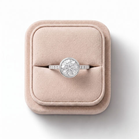 1.84 Ct Round Solitaire Bezel Pavé Diamond Ring