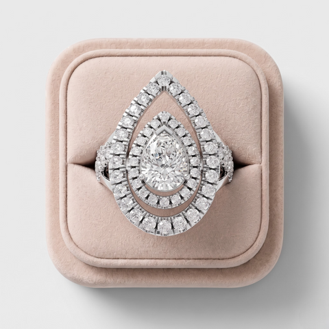 1.76 Ct Pear Double Halo Accent Lab Diamond Ring