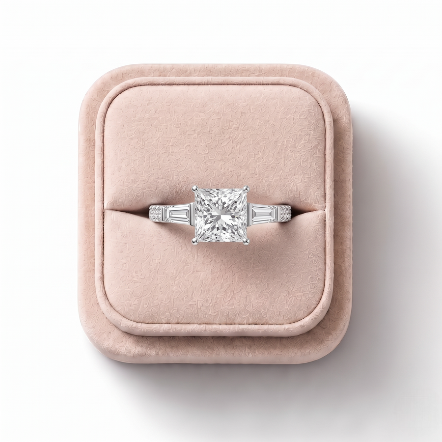 2.22 Ct Princess Three-Stone Pavé Ring