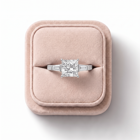 2.22 Ct Princess Three-Stone Pavé Ring