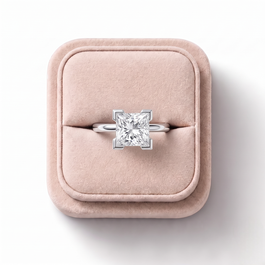 1.50 Ct Princess Bezal Solitaire Ring