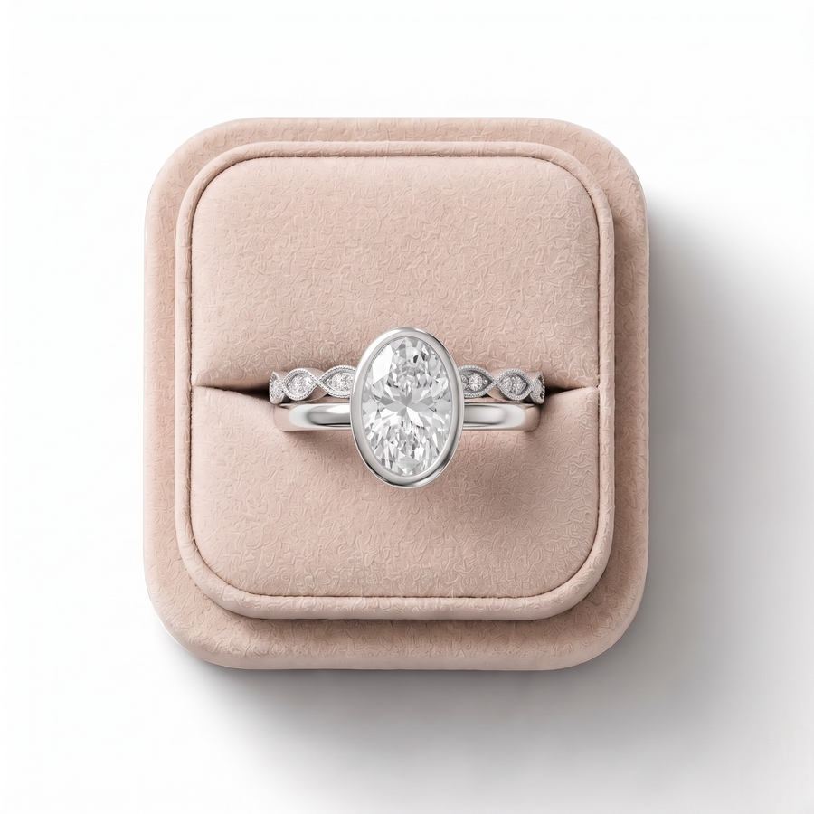 1.66 CT Oval Solitaire Bezel Bridal Set Ring