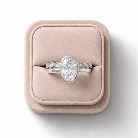 1.66 CT Oval Solitaire Bezel Bridal Set Ring