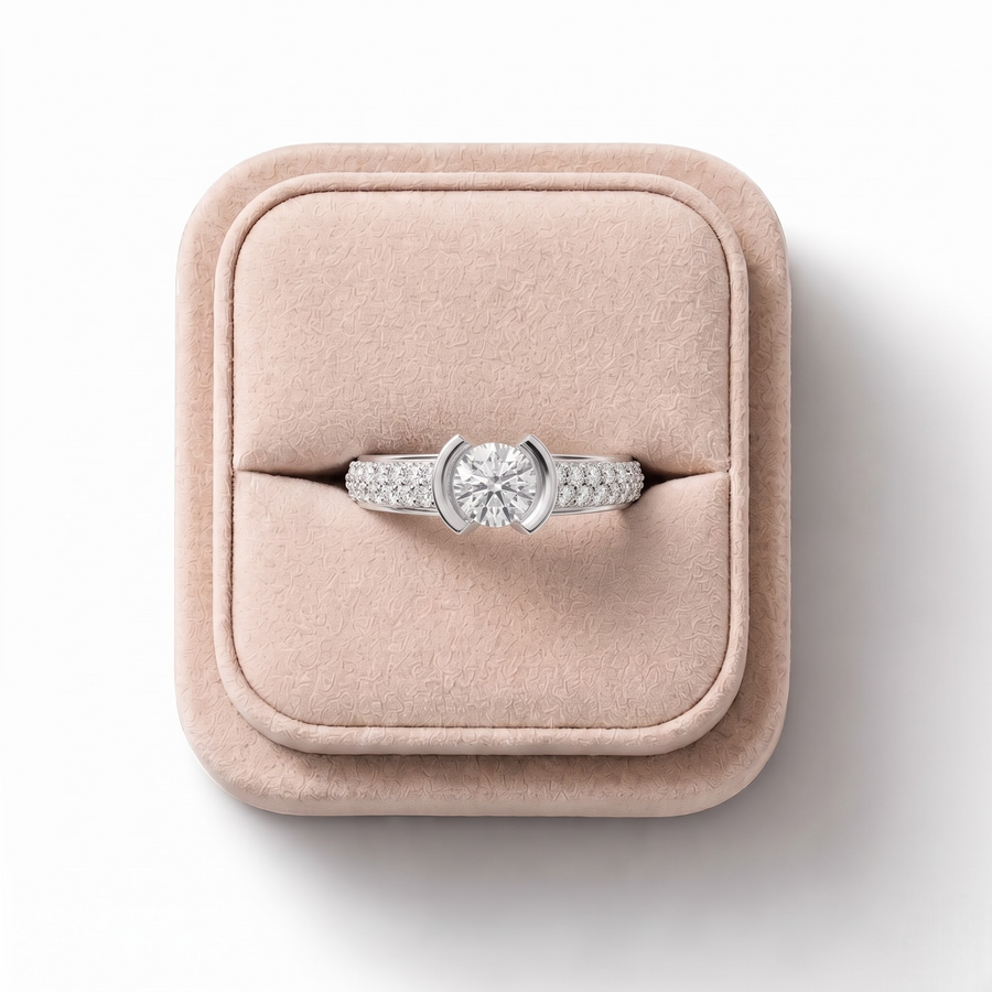 1.02 Ct Round Solitaire Pavé Lab Diamond Ring
