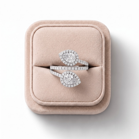 2.15 Ct Double Pear Halo Bypass Diamond Ring