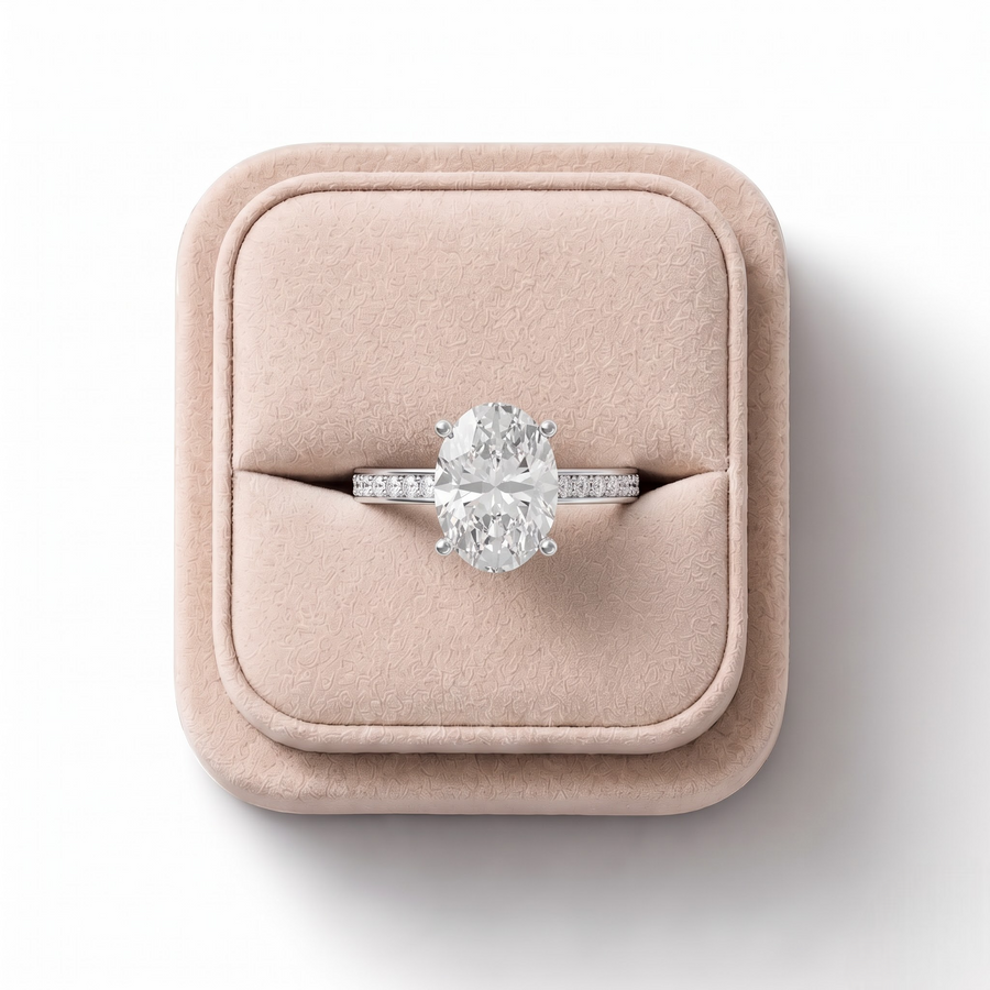 4.14 Ct Oval Lab Diamond Pavé Solitaire Ring