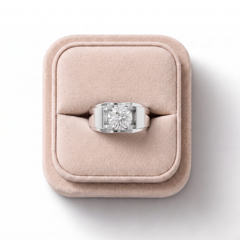 2.00 CT Round Lab iamond Prong Solitaire Men's Wide Band Ring