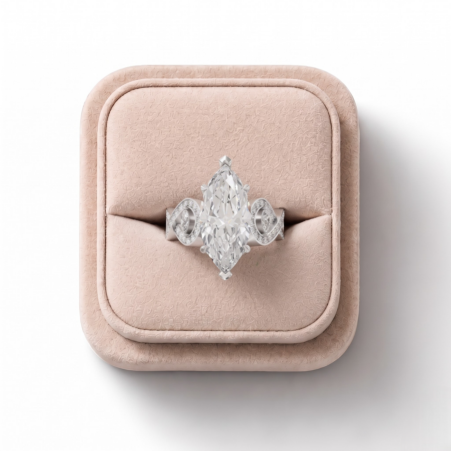 3.28 Ct Marquise Solitaire With Side Stone Ring 3.00 Ct Center