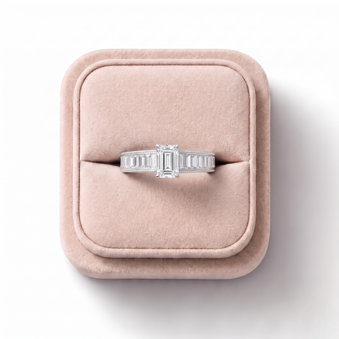 1.18 Ct Emerald Milgrain Baguette Lab Diamond Ring
