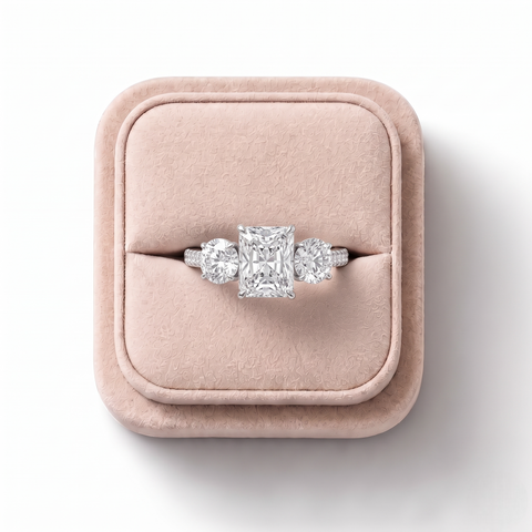 2.68 Ct Radiant Three-Stone Pavé Ring