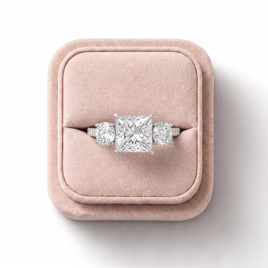 2.68 Ct Princess Three-Stone Pavé Ring
