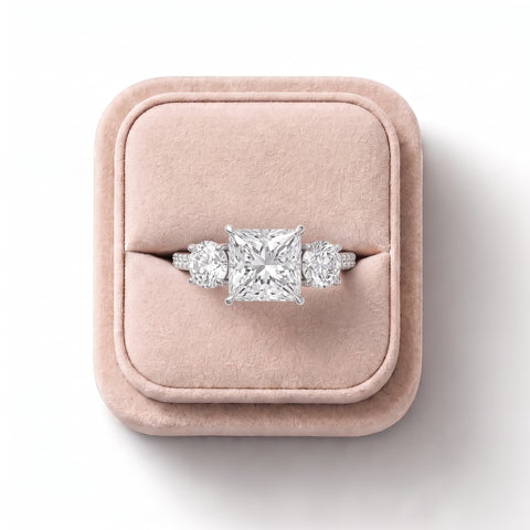 2.68 Ct Princess Three-Stone Pavé Ring
