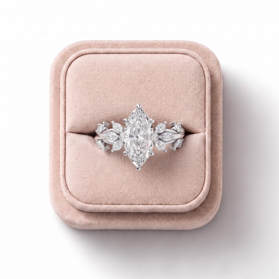 3.02 Ct Marquise Solitaire With Side Diamond Ring