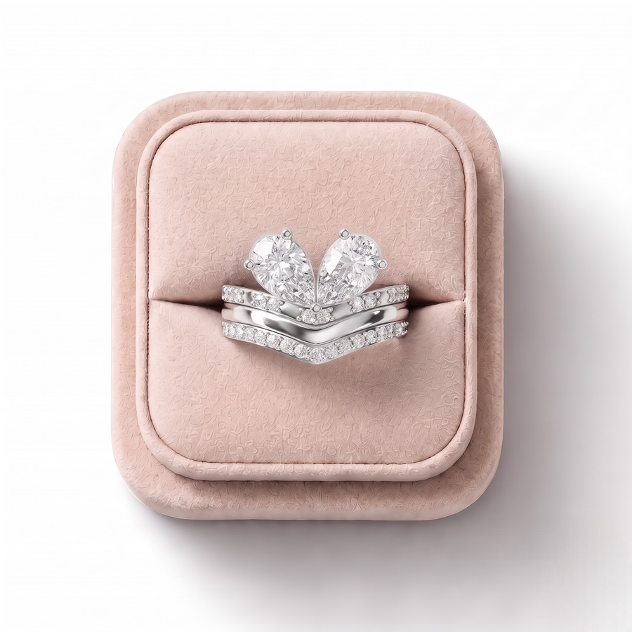 1.80 Ct Pear Toi et Moi With Side Stone Band Set