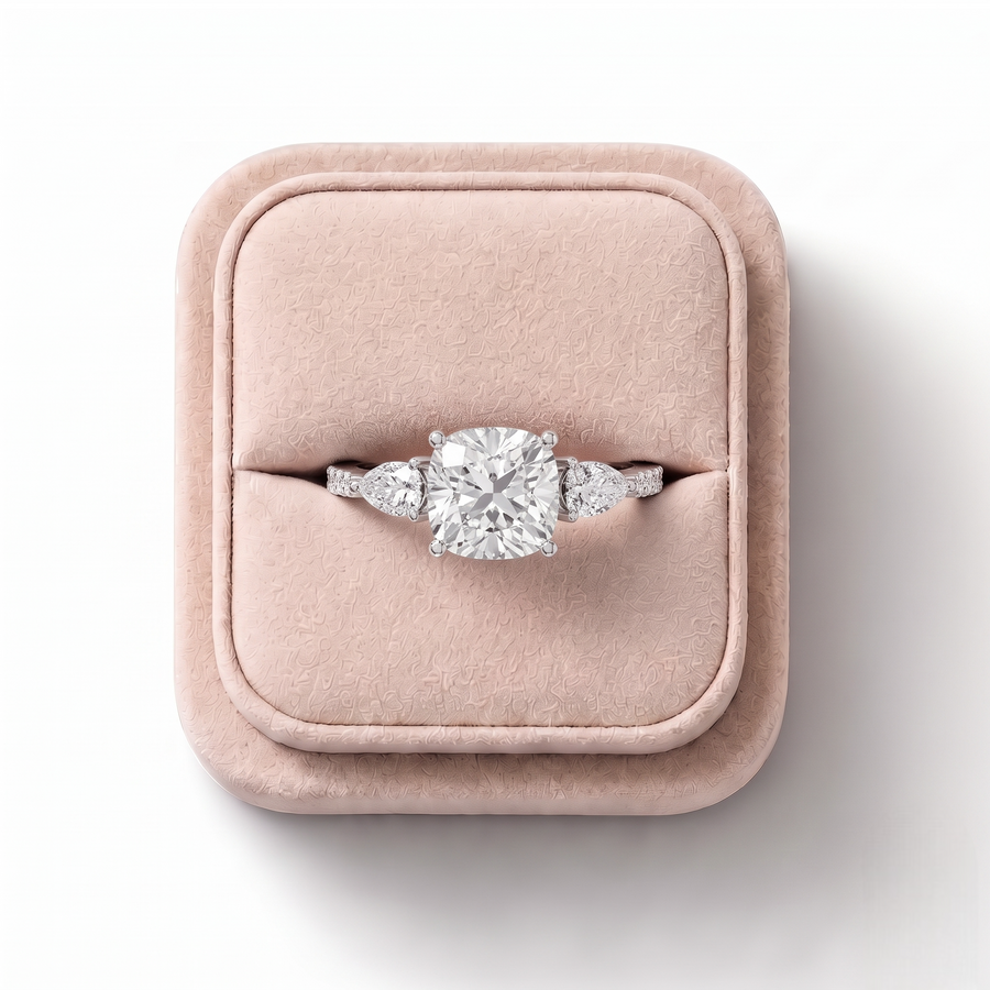1.79 Ct Cushion Three Stone With Accent Band Ring