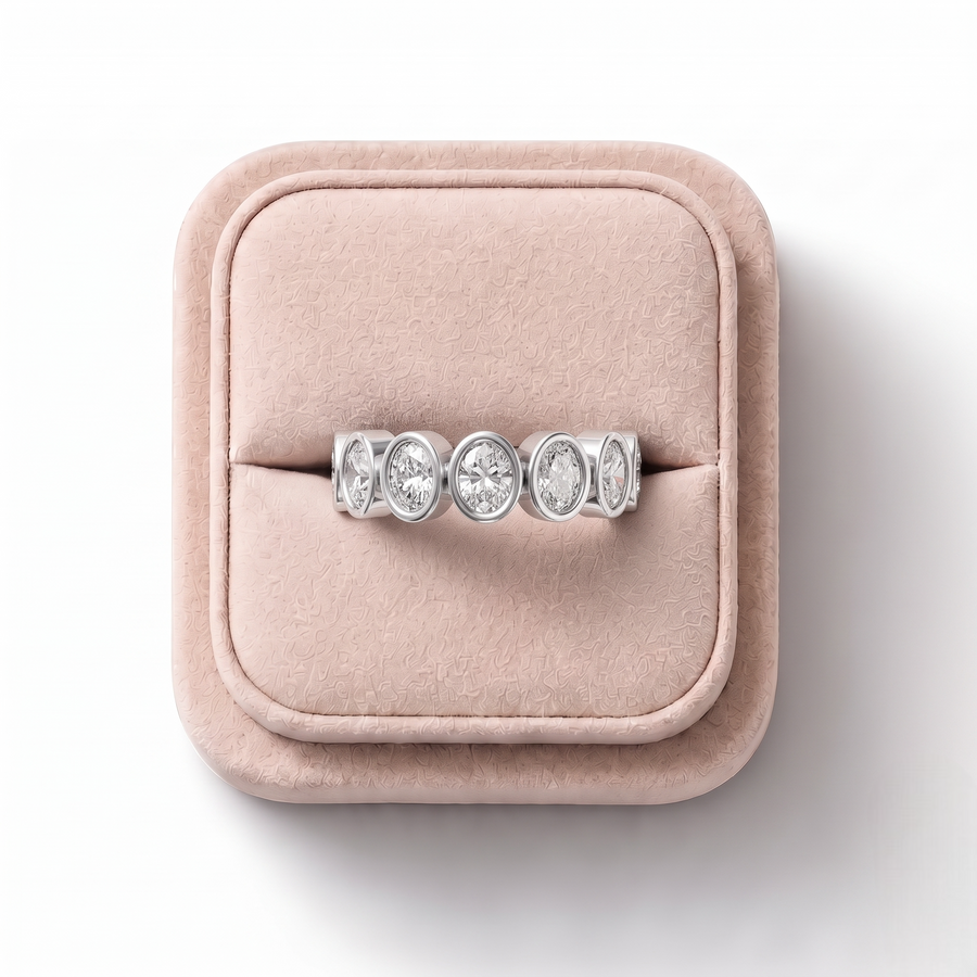 0.95 Ct Oval Bezel Half Eternity Ring